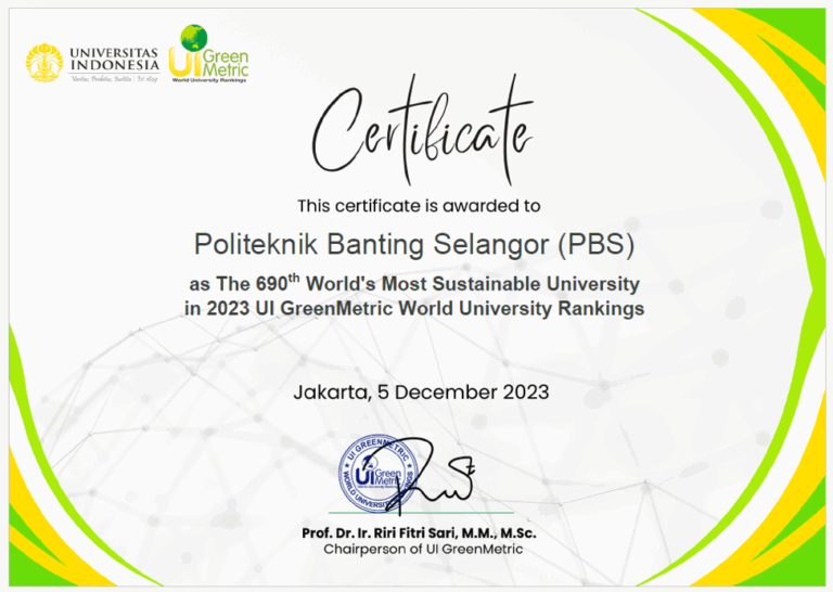 UI GreenMetric World Uni. Ranking Tahun 2023- (Tempat ke-690)